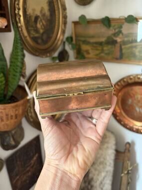 Antique Copper And Brass Box With Enamel Lining Trinket Jewelry Box Copper Chest